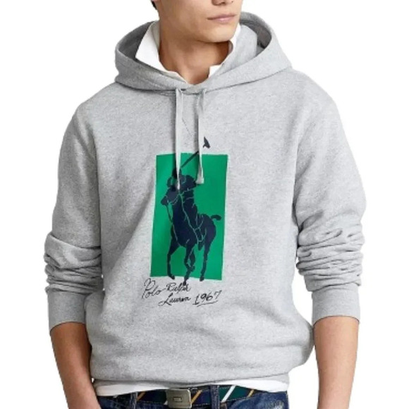 Polo Ralph Lauren Men's Gray Heather Big Pony Fleece Hoodie Size Large